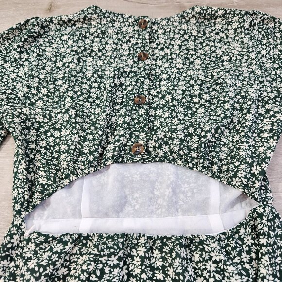 Lulus Green Floral Print Blooming Darlin Ruffled Mini Dress Womens Size M - Picture 8 of 15
